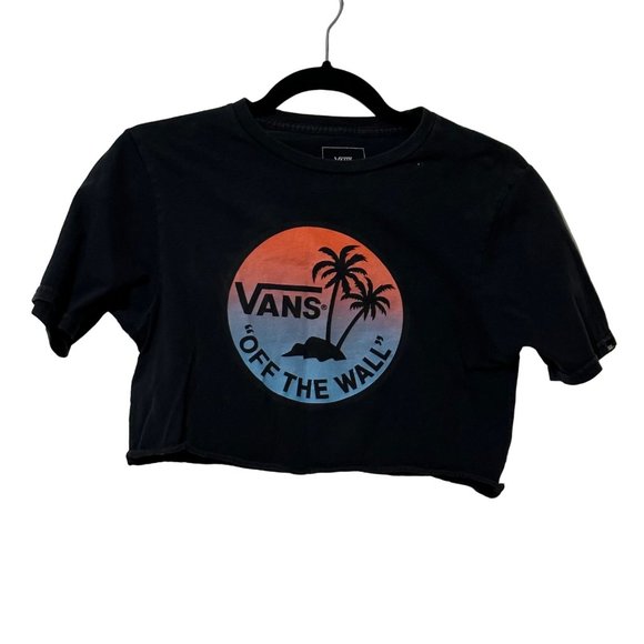 Vans “Off the Wall” size L black cotton short sleeve cropped tee - Picture 1 of 6